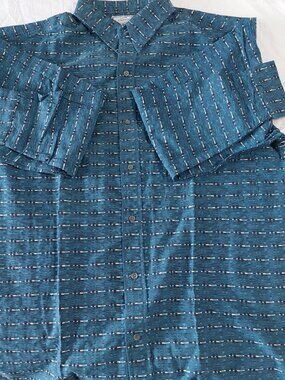 Vicini Designer Collection Men's Large 100% Cotton Woven Shirt Green